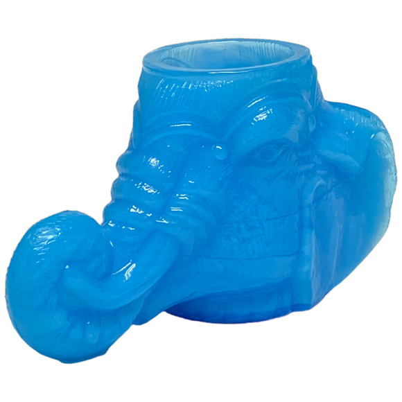 Elephant Head Toothpick Holder Boyd Art Glass 1999 Peacock Blue Ring Jewelry - Picture 2 of 13